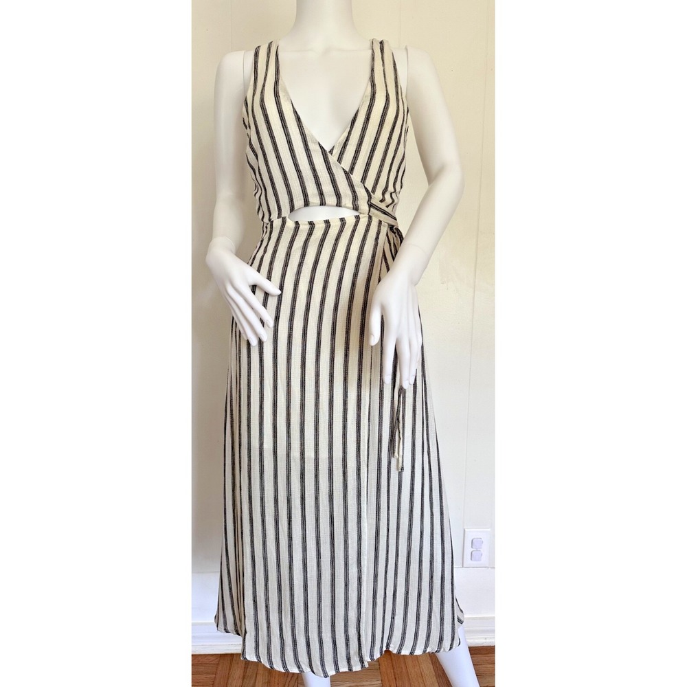 Urban Outfitters ASTR‎ The Label Cutout Midi Wrap Dress White Black Stripes XS